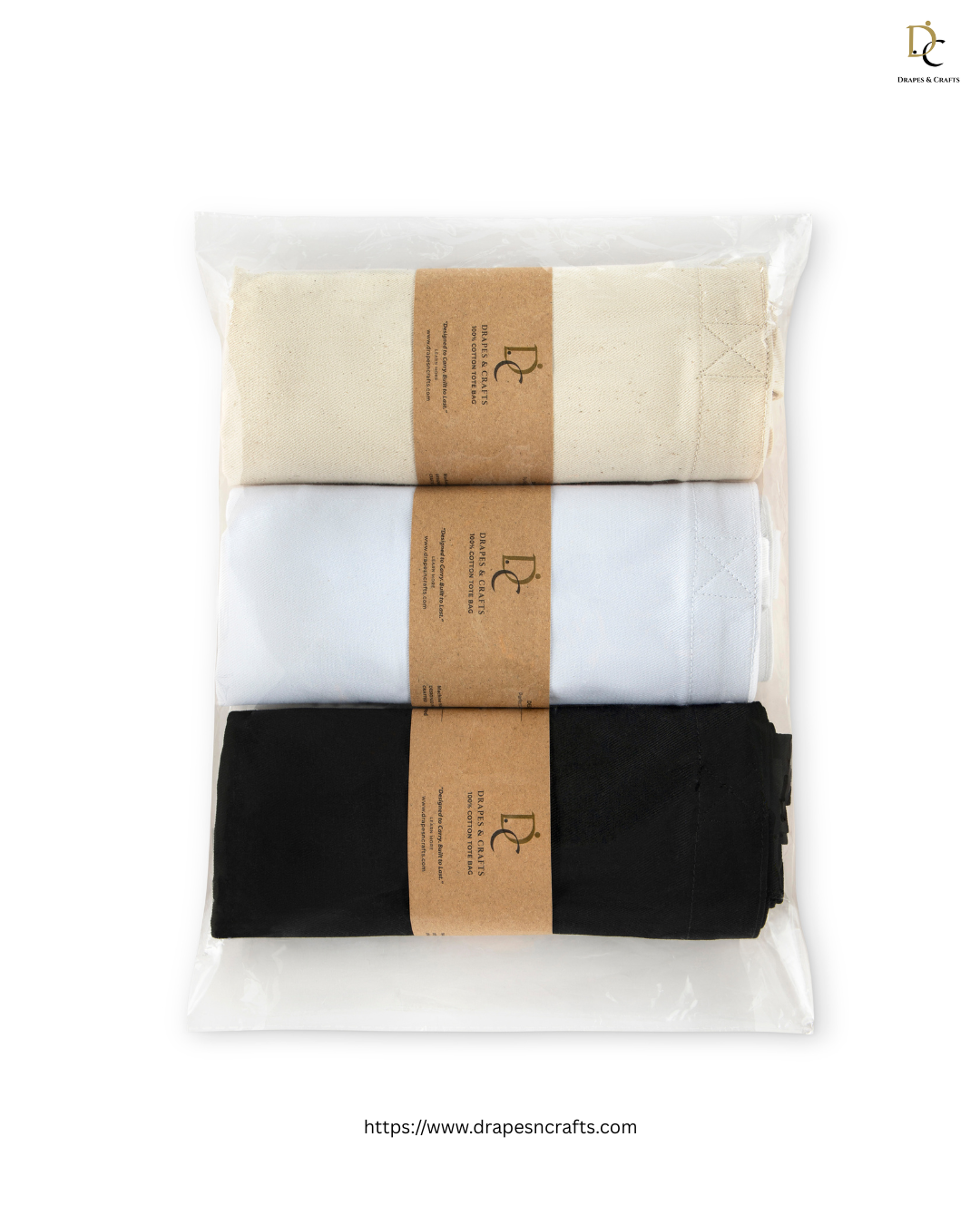 Cotton Tote Bag, Reusable Grocery Shopping Bag, 15 x 16 Inch, 180 GSM Canvas, Eco-Friendly, Heavy Duty, Pack of 3