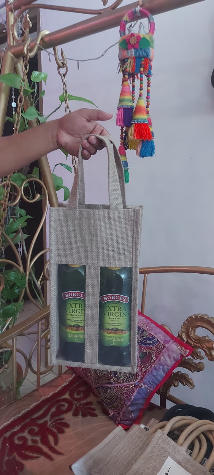 Wine Bag By Jute For Two Piece