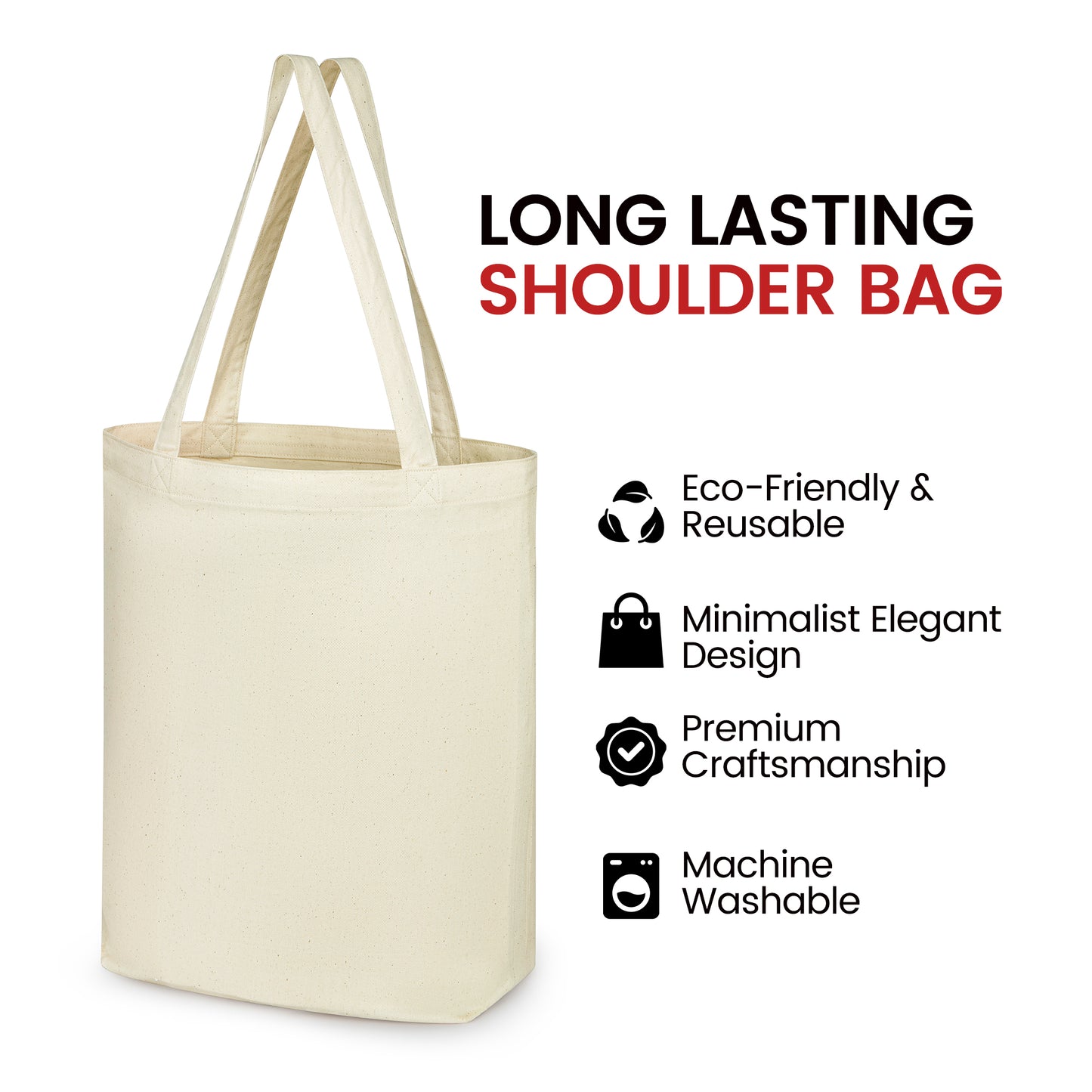 Cotton Tote Bag, Reusable Grocery Shopping Bag, 15 x 16 Inch, 180 GSM Canvas, Eco-Friendly, Heavy Duty, Pack of 3