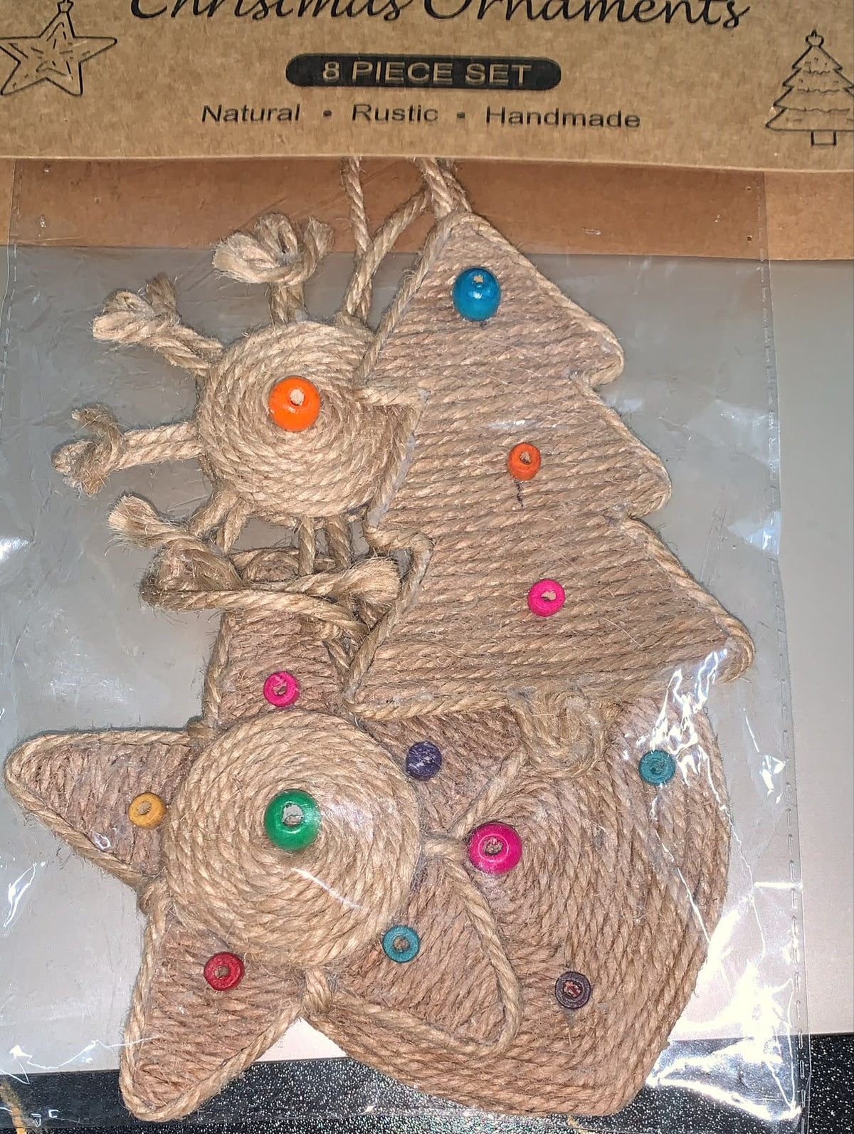 Natural Jute Christmas Ornaments – 8-Piece Handmade Set